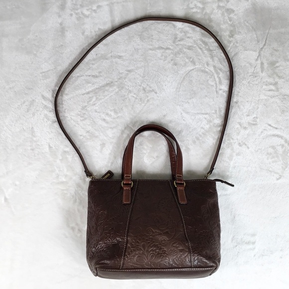 FOSSIL TWO TONED LEATHER EMBOSSED PURSE/HANDBAG - Picture 2 of 13